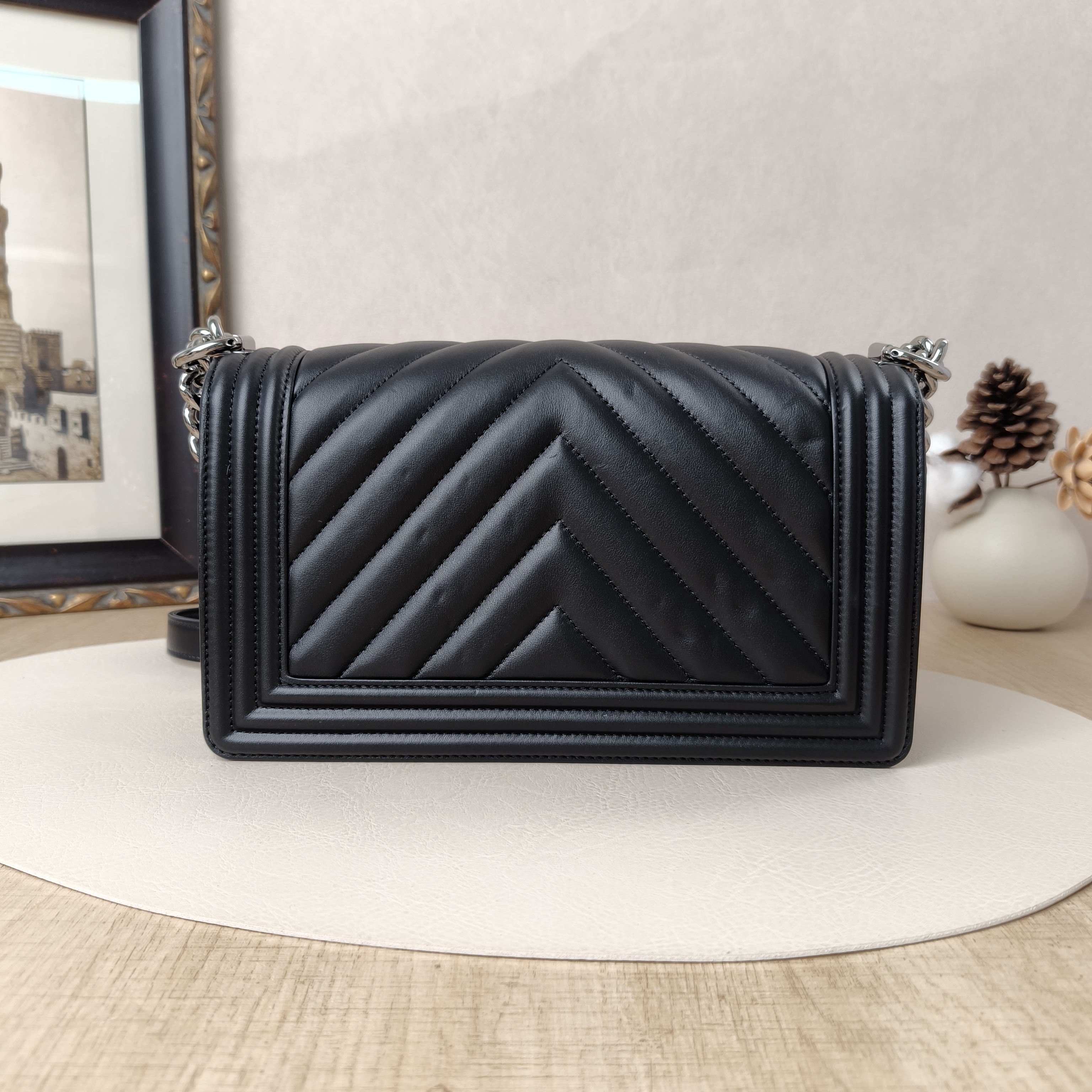 Chanel Crossbody Bagv leboy Black Grained Calfskin Medium25 × 9 × 15 cm — cover view 2 of 11