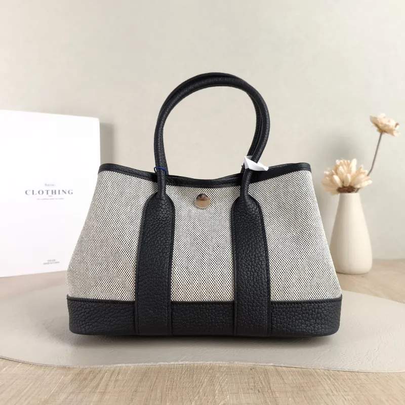 Hermès Top Handle Bag Neo Garden 23 Mini Black · Beige Canvas · Negonda Calfskin Mini 23 × 10 × 16 cm G