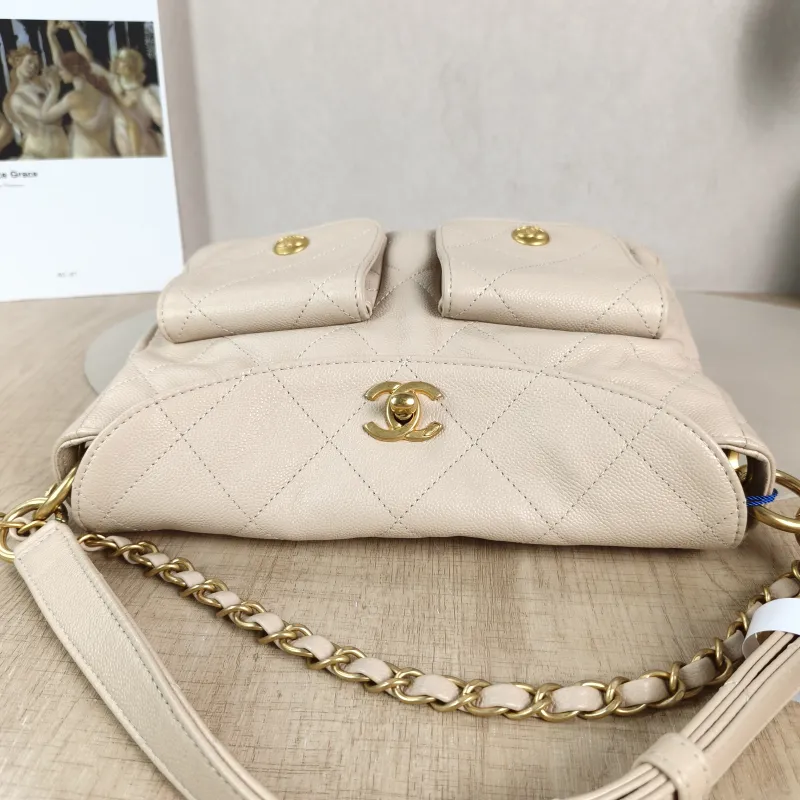 Chanel Shoulder Bag Supple Twins Hobo Beige Grained Calfskin Small 24.5 × 5 × 19 cm — detail view 1 of 13