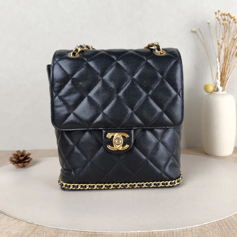Chanel Backpackado Backpack Black Grained Calfskin One Size20 × 8 × 22 cm