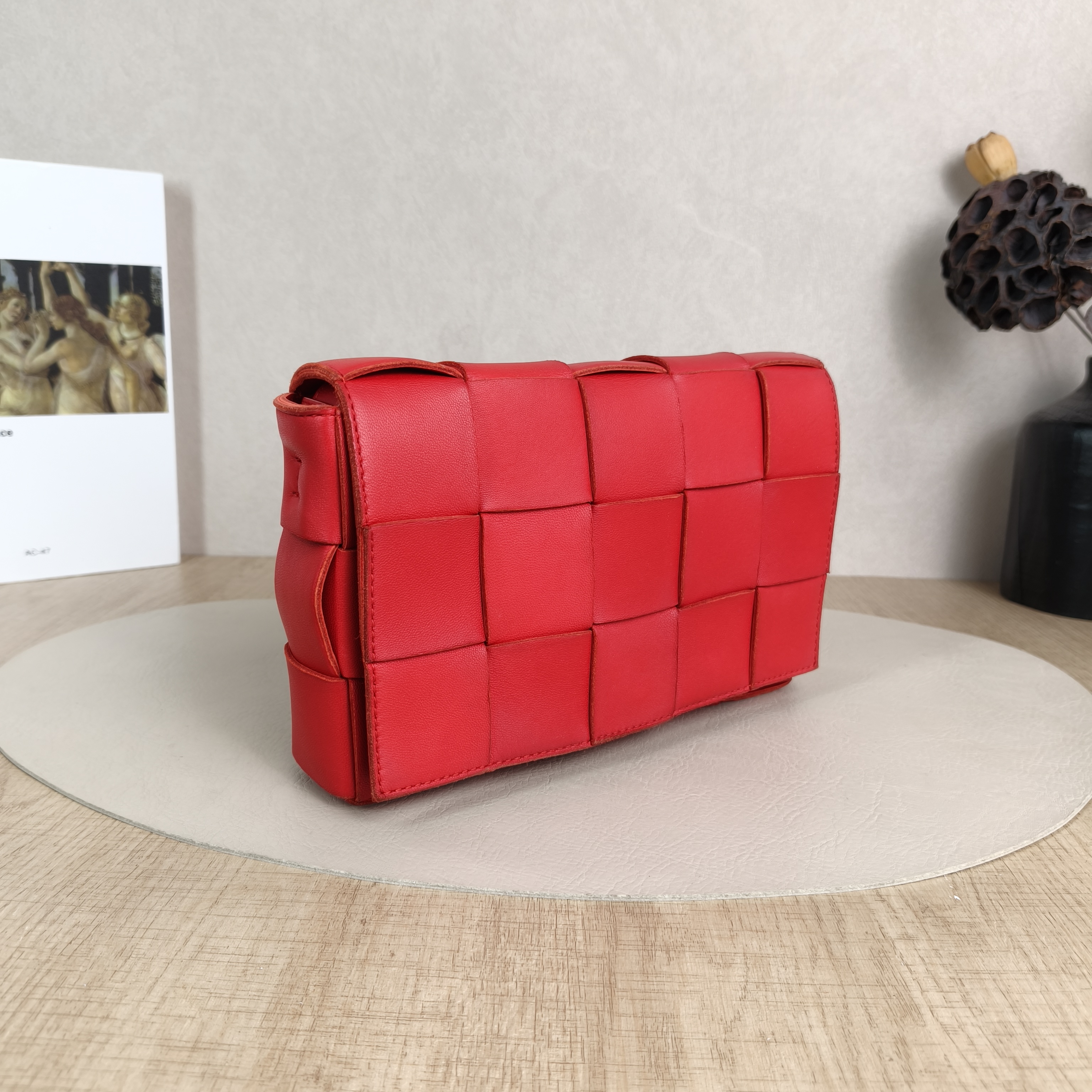 Bottega Veneta Crossbody Bag Cassette Woven Red Lambskin One Size23 × 4.5 × 14 cm — cover view 2 of 5