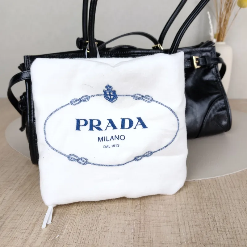 PRADA Shoulder Bag Bonnie Soft Lux Black Waxed Leather Medium32 × 12 × 15.5 cm — detail view 11 of 12