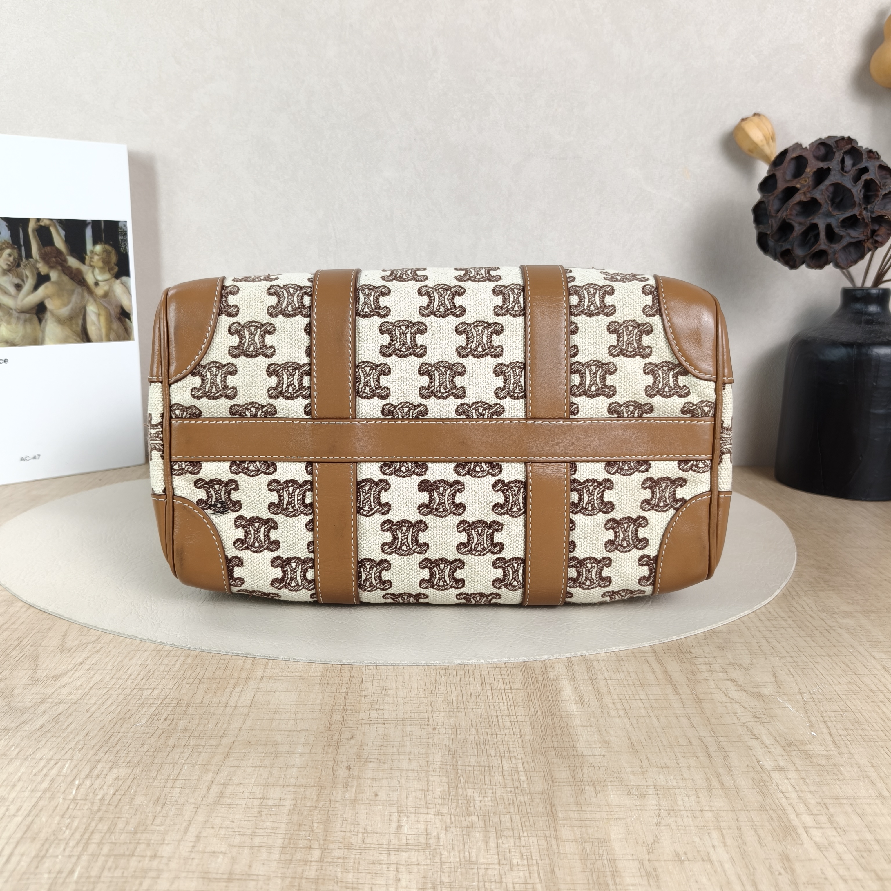 CELINE Shoulder Bag Triomphe Embroidery Brown Canvas · Calfskin Small26 × 14 × 17 cm — cover view 2 of 5