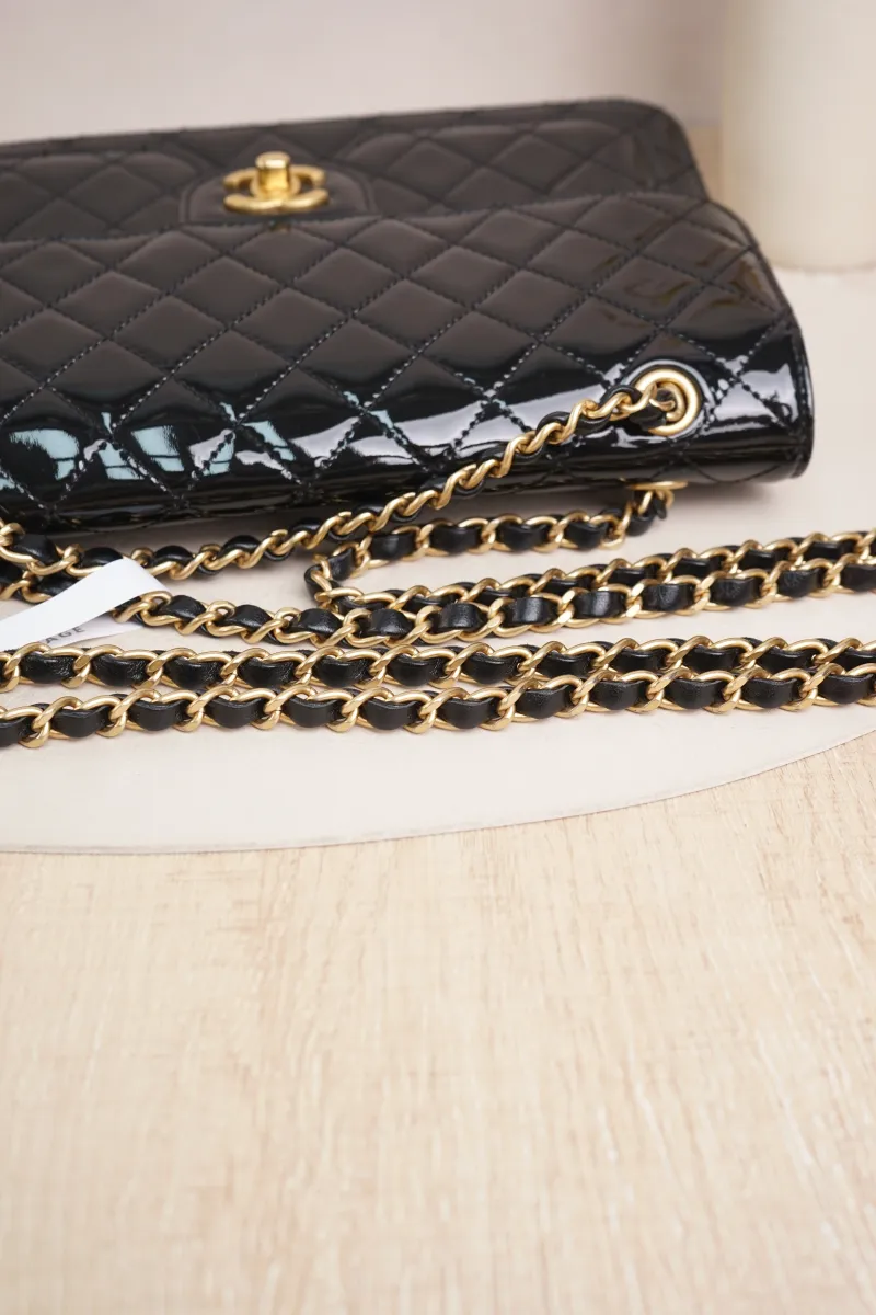 Chanel 25b Shoulder Crossbody Bag Black Patent Leather Microchip Edition · Dust Bag · 25 × 6 × 17 cm — detail view 19 of 20