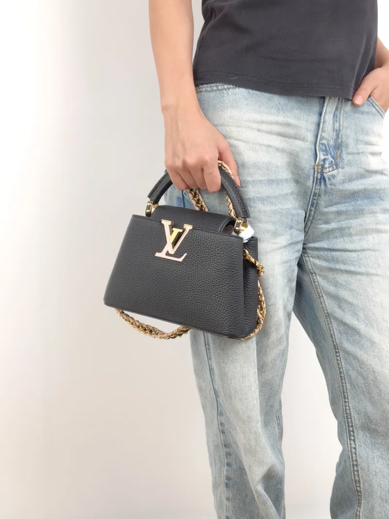 Louis Vuitton Shoulder Bag Capucines Black Pink Calfskin Mini 21 × 8 × 14 cm — on-model view 3 of 3