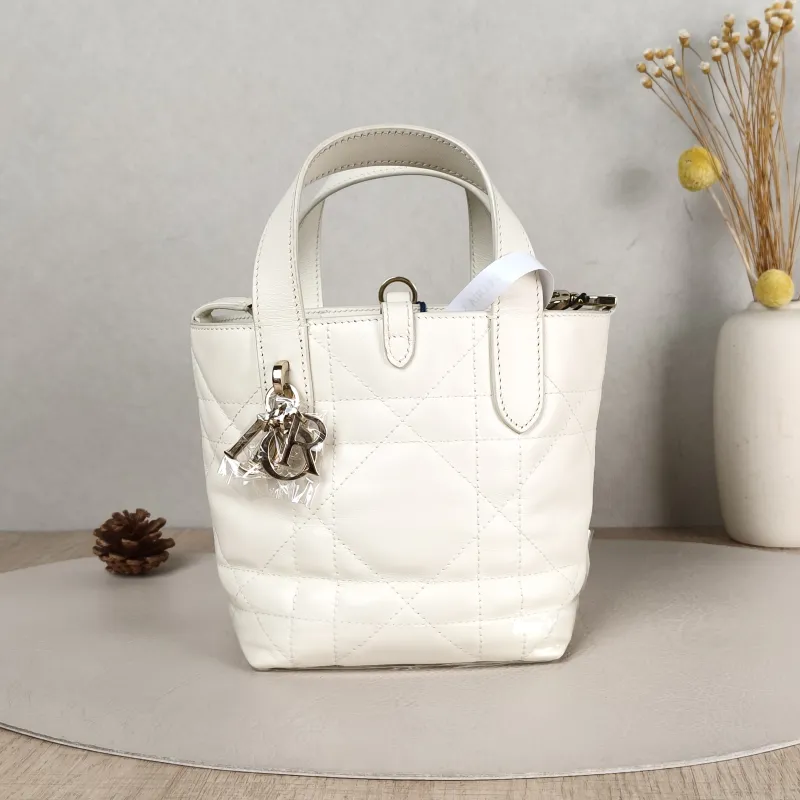 DIOR Top Handle Bag TOUJOURS Edition White Gold Calfskin Mini 13 × 12 × 15 cm