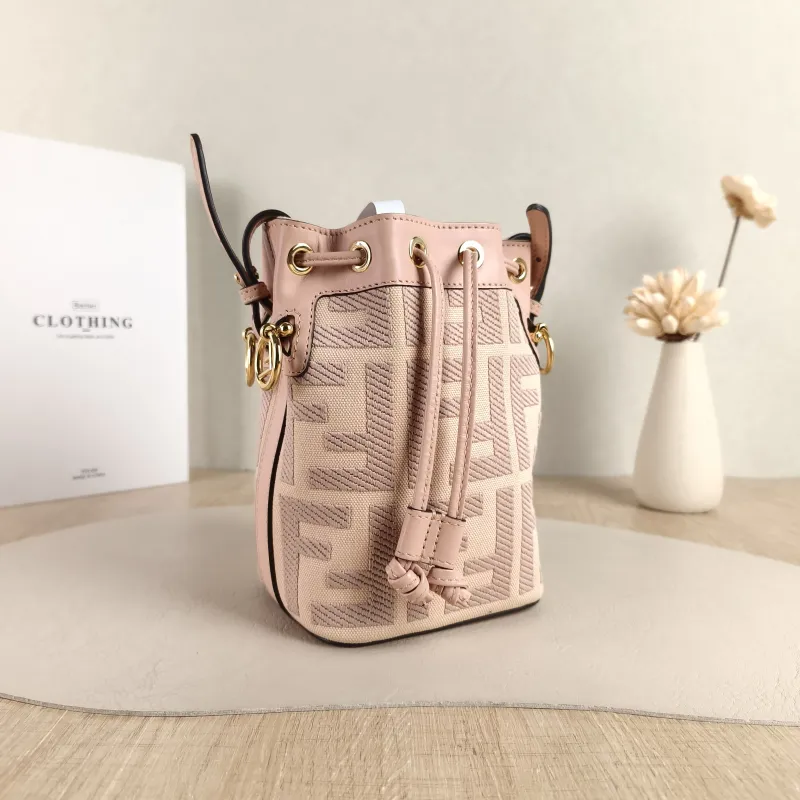 FENDI Crossbody Bag Mon Tresor Bucket Bag Pink Canvas Mini 12 × 10 × 18 cm — cover view 3 of 5
