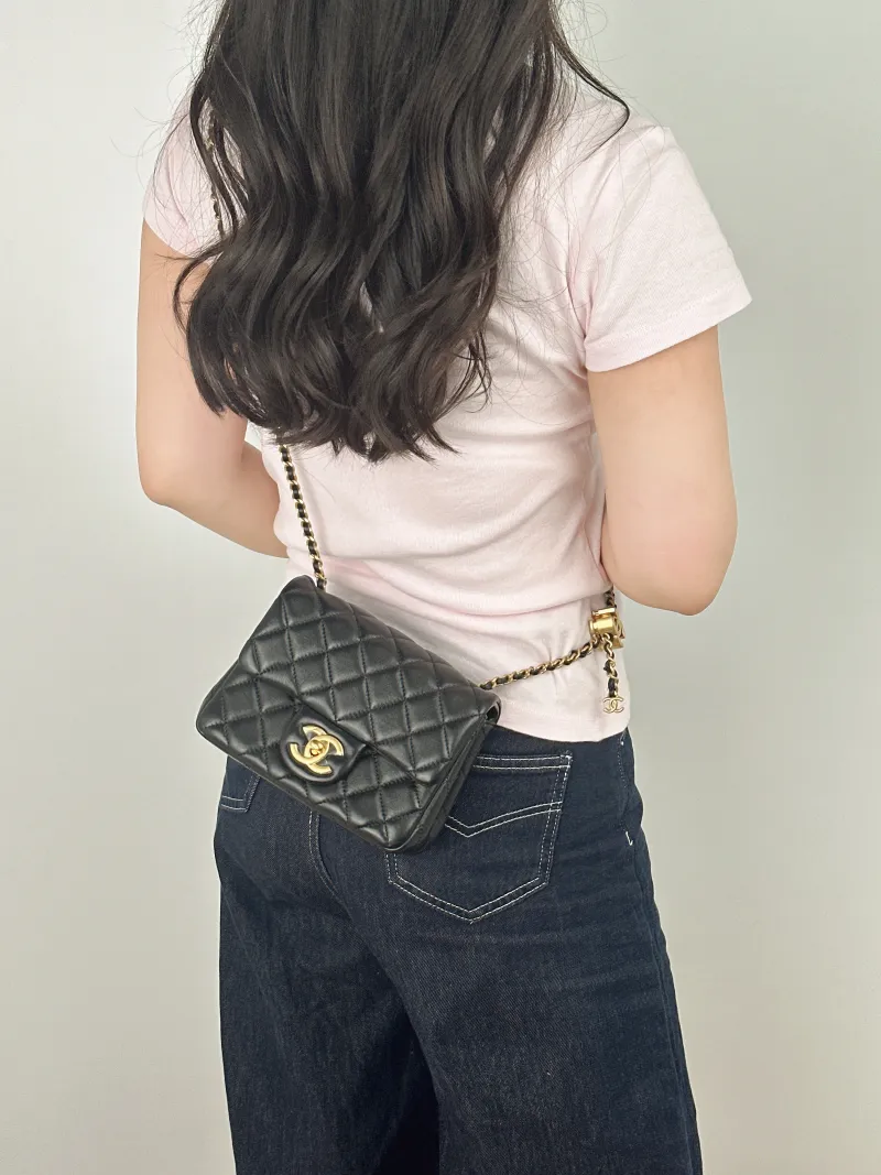 Chanel Crossbody Bag c Black Lambskin Mini 17 × 8 × 13.5 cm — on-model view 2 of 2