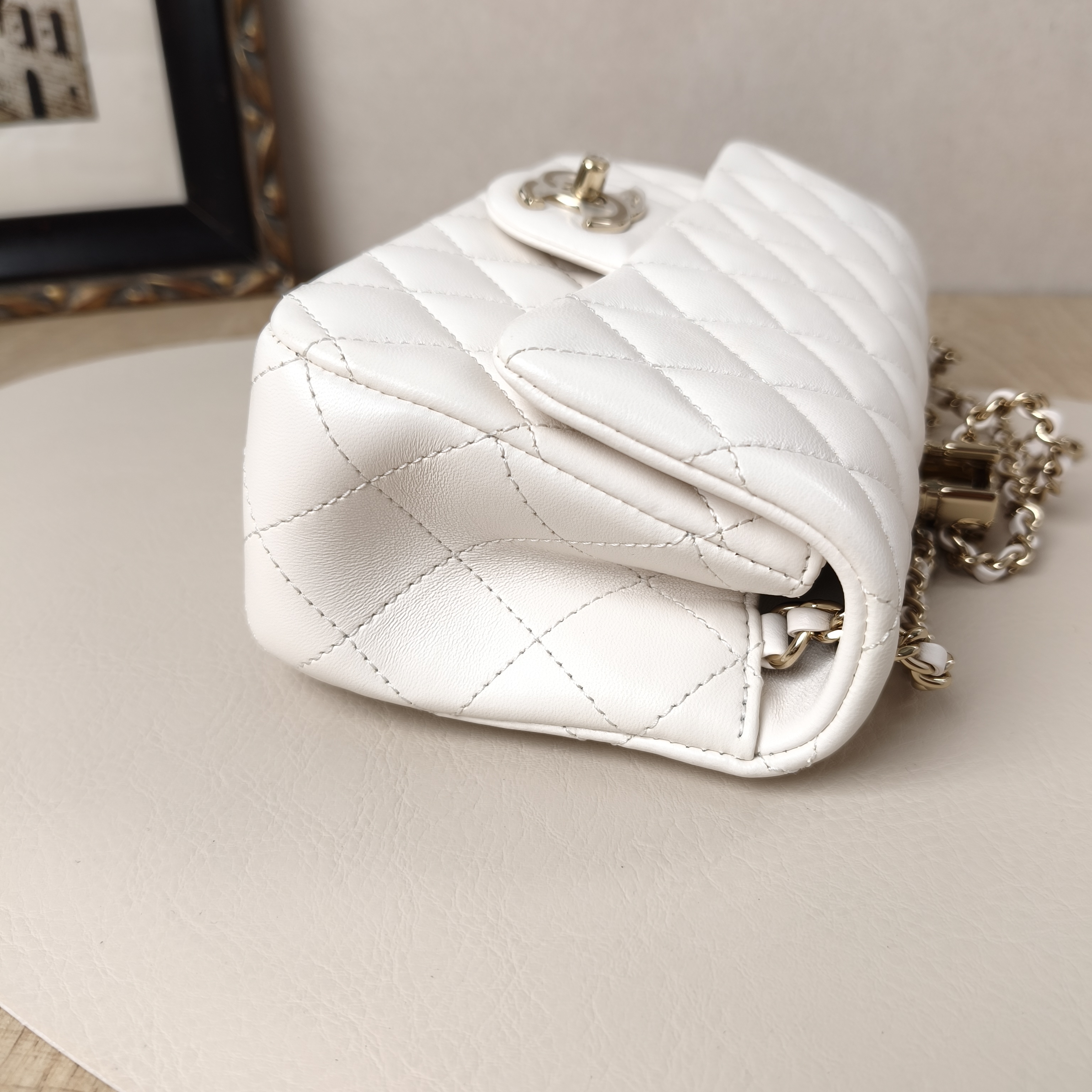 Chanel Crossbody Bag Classic Flap Large Mini CF Mini White Lambskin mini20 × 6 × 12 cm logo — cover view 2 of 10