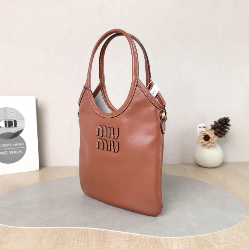 Miumiu Shoulder Bag IVY Tote Shopping Tote Caramel Calfskin Mini 20*24 — cover view 3 of 6