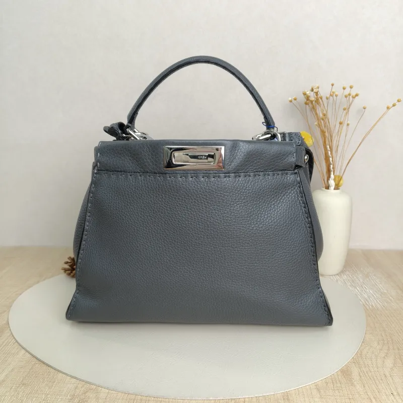 FENDI peekaboo Shoulder Bag Grey Calfskin · Shoulder Strap · 34 × 13 × 26 cm — cover view 2 of 8