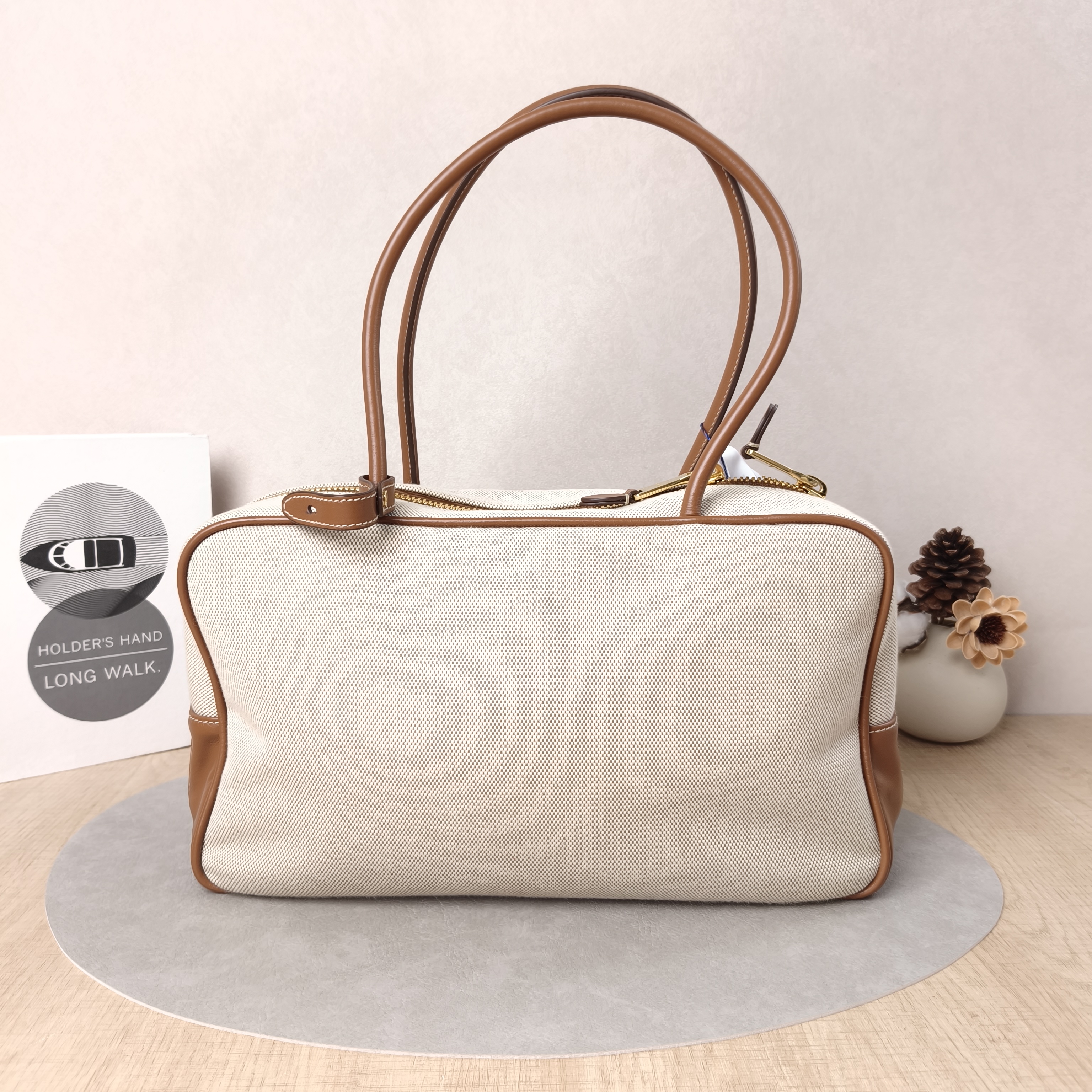Miumiu Top Handle Bag Beau Brown Canvas · Calfskin Large34 × 10 × 20 cm — cover view 5 of 5