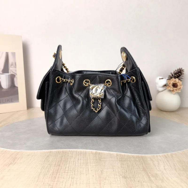 Chanel Shoulder Bag 25Bag Black Grained Calfskin Mini 22 × 12.5 × 20 cm