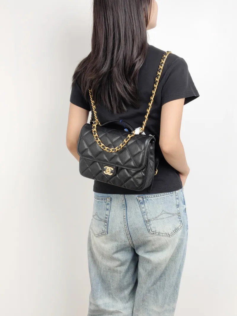 Chanel Backpack Backpack Black Grained Calfskin 24 × 6 × 17 cm — on-model view 3 of 3