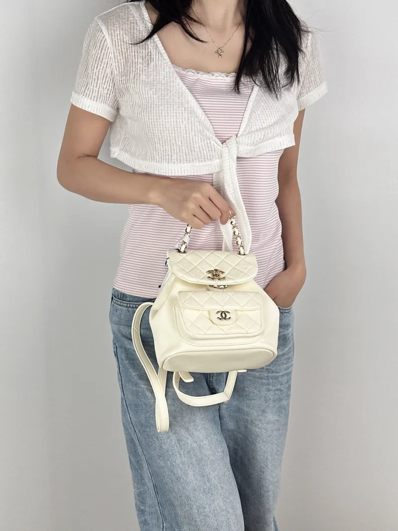 Chanel Backpack Duma White Small18 × 12 × 18.5 cm — on-model view 3 of 3