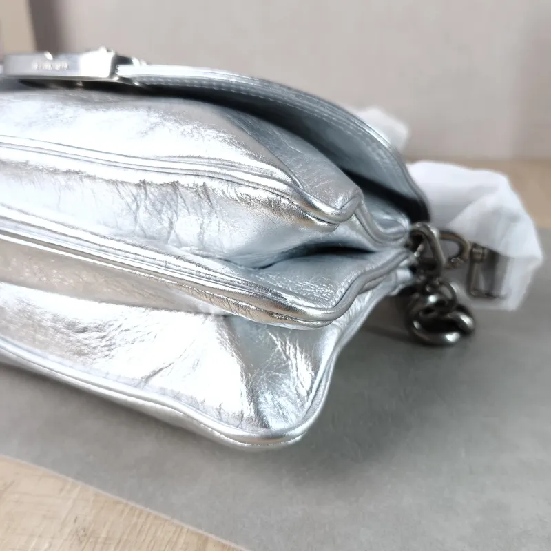 BALENCIAGA Crossbody Bagsoft bb Crossbody Bag Silver Calfskin 23.5 × 3 × 13.5 cm — detail view 6 of 13