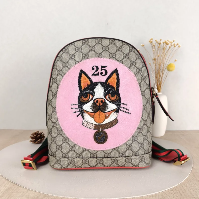 GUCCI Backpack Embroidered Backpack Monogram PVC One Size 22 × 11 × 27 cm