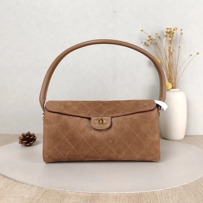 Chanel Shoulder Bag Baguette Bag Brown Suede One Size 23 × 11 × 11 cm