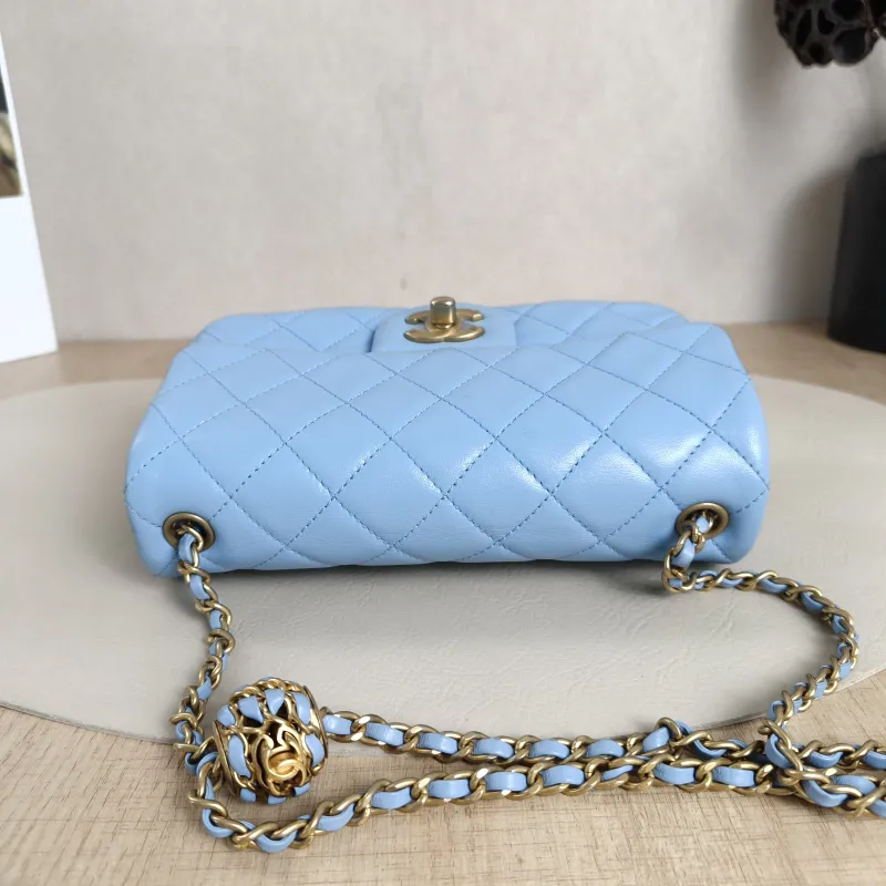 Chanel Crossbody Bag Classic Flap Large Mini CF Mini Blue Lambskin mini20 × 6 × 12 cm — detail view 5 of 11