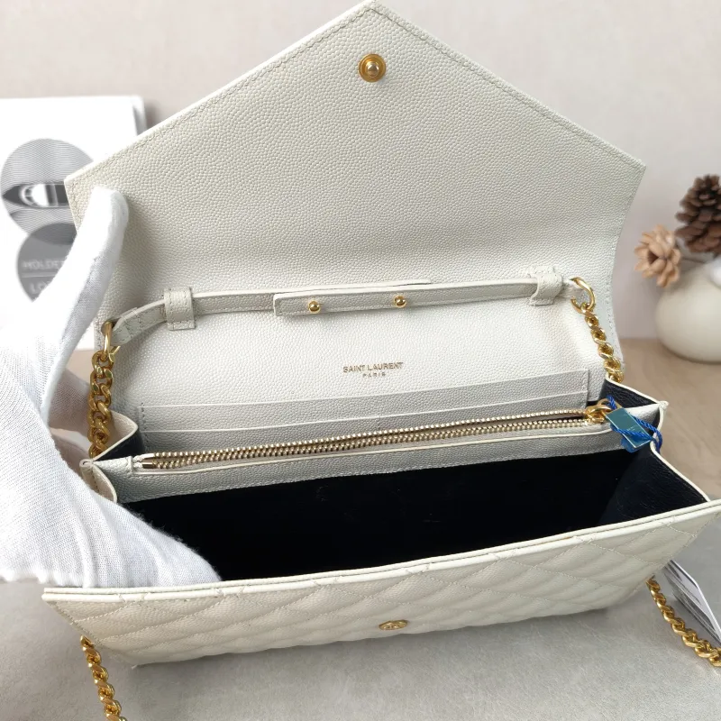SAINT LAURENT Crossbody Bag ENVELOPE White Calfskin Small21 × 6 × 13 cm — detail view 8 of 13