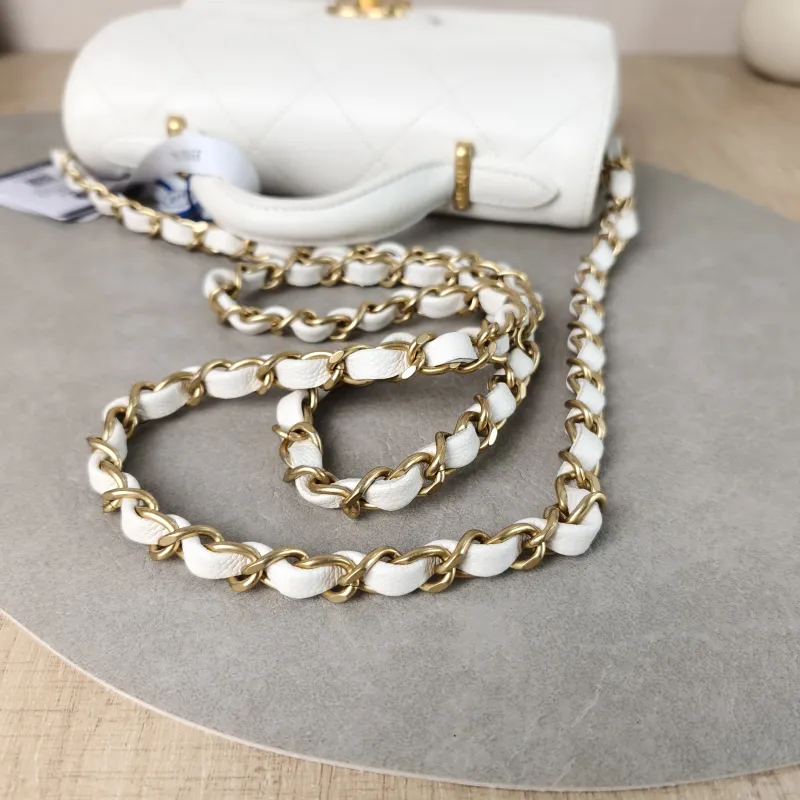 Chanel Crossbody Bag 25k cf Collection Top Handle Bag White Gold Grained Calfskin One Size 20 × 5 × 13 cm — detail view 11 of 13