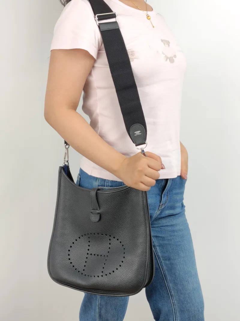 Hermès Crossbody Bag Evelyne 29 29 Black Taurillon Clemence TC Calfskin Small 29 × 8 × 30 cm B — on-model view 2 of 2