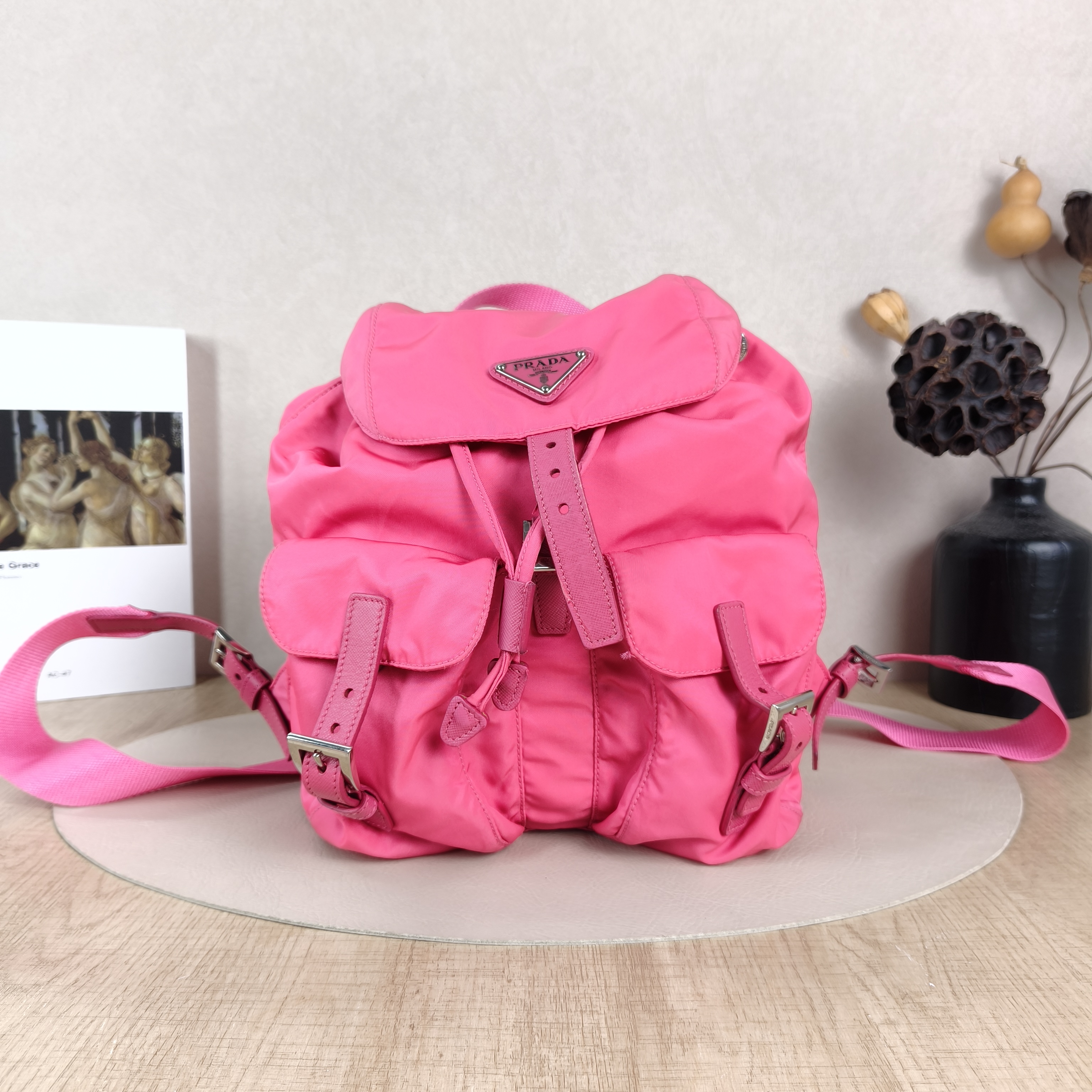 PRADA Backpack Nylon Backpack Pink Nylon Small24 × 11 × 26 cm