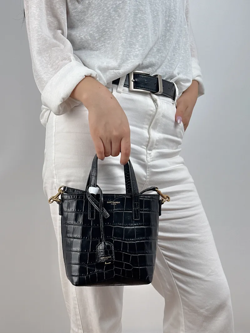 SAINT LAURENT Shoulder Bag SHOPPING Shopping Tote Black Calfskin Mini 18 × 8 × 17 cm — on-model view 2 of 2