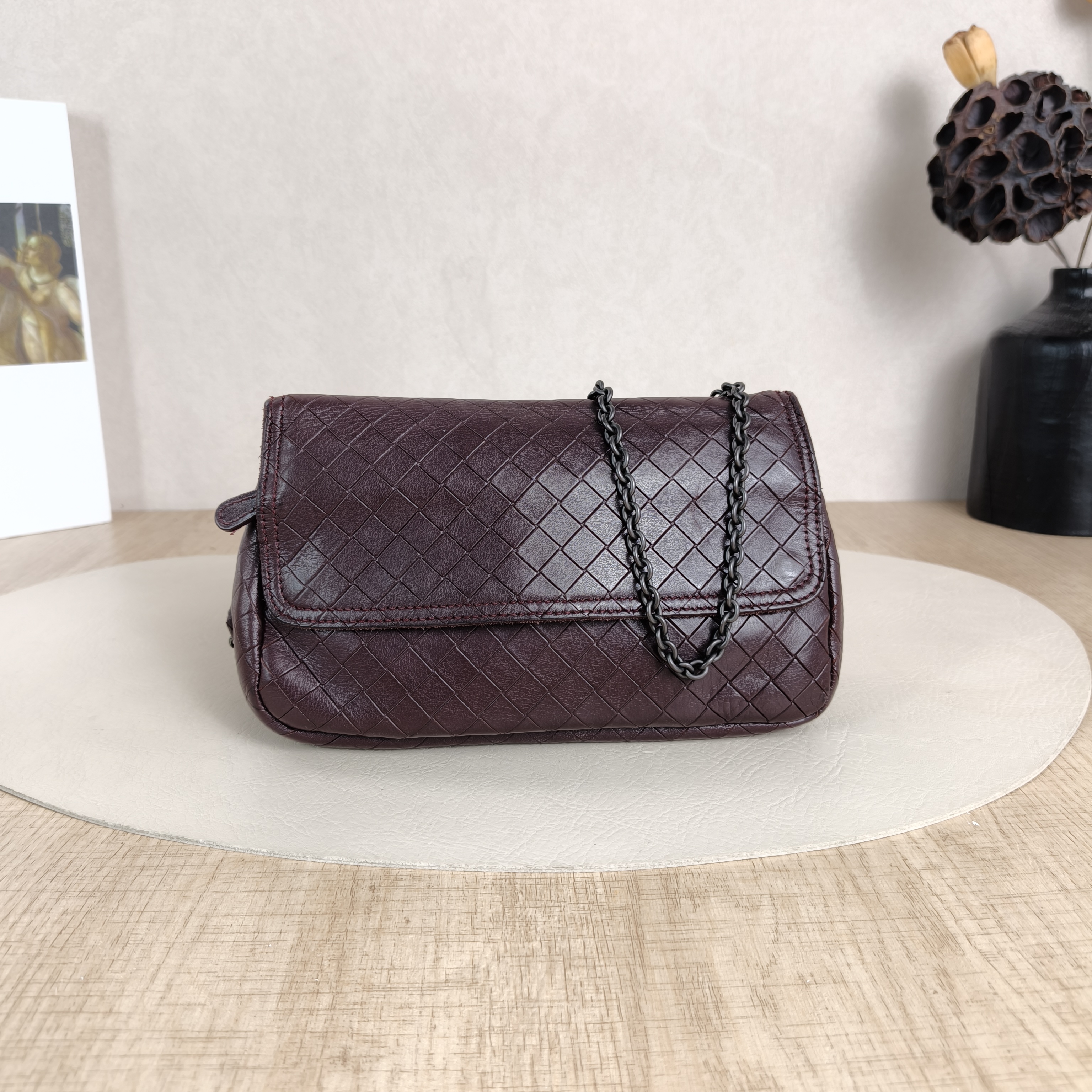 Bottega Veneta Shoulder Bag Woven Messenger Bag Brown Lambskin One Size19 × 4 × 11.5 cm