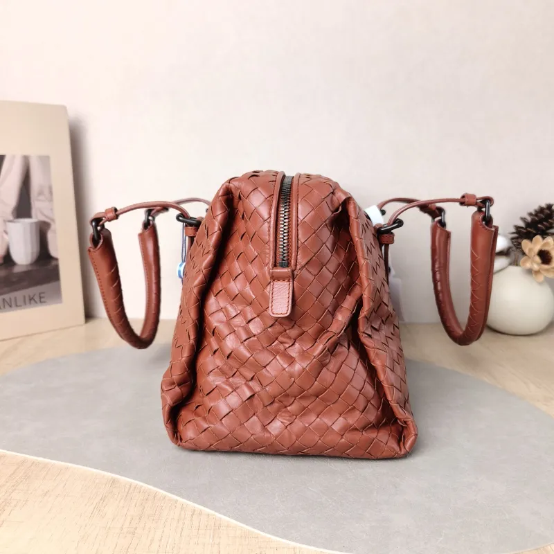 Bottega Veneta Top Handle Bag Woven Top Handle Bag Brown Calfskin One Size 34 × 16 × 20 cm — detail view 13 of 13