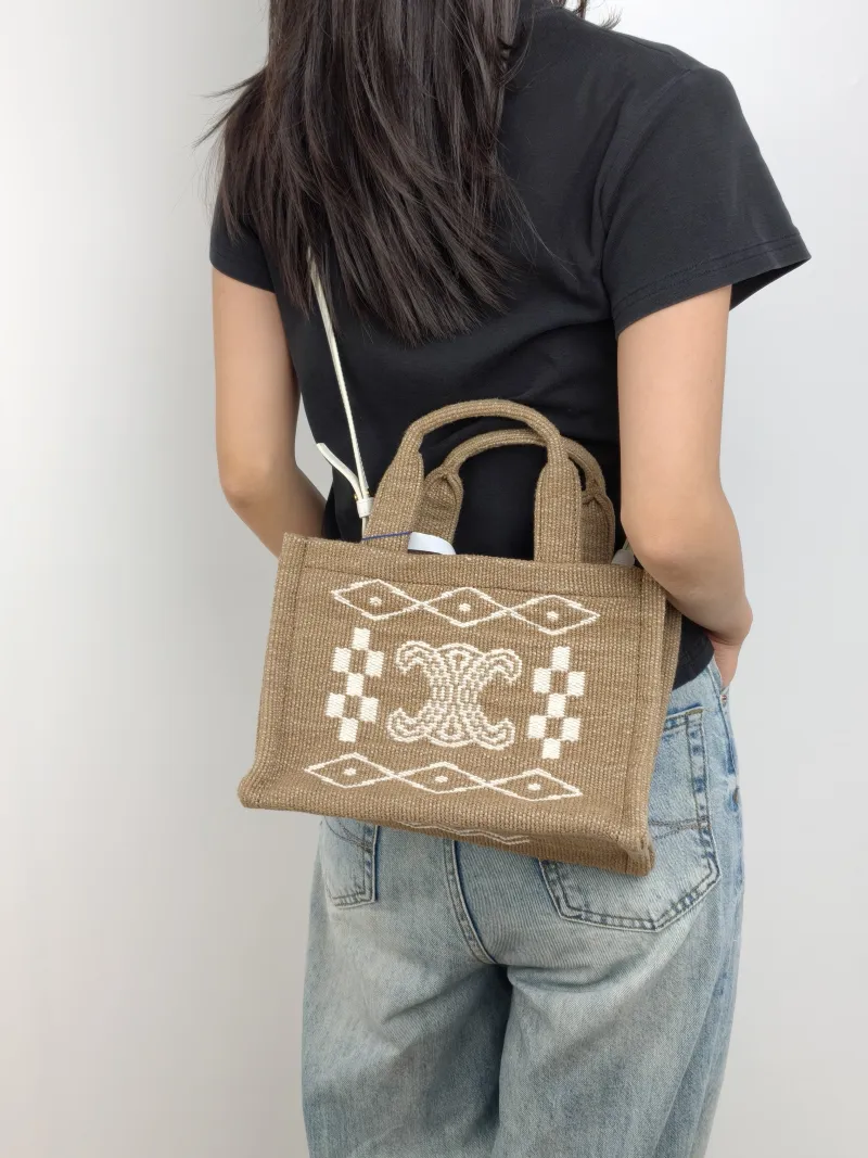 CELINE Shoulder Bag CABAS THAIS Shopping Tote Brown Small 25.5 × 12 × 18.5 cm — on-model view 3 of 3