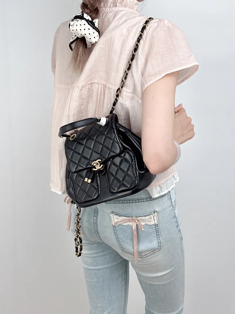 Chanel Crossbody Bag23k Backpack Black Lambskin One Size23 × 12 × 20 cm — on-model view 3 of 3