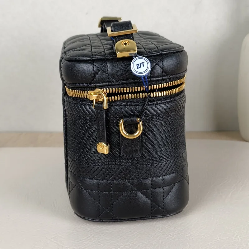 DIOR Top Handle Bag Travel Vanity Cosmetic Bag Black Lambskin18.5 × 10.5 × 13.5 cm — detail view 12 of 12