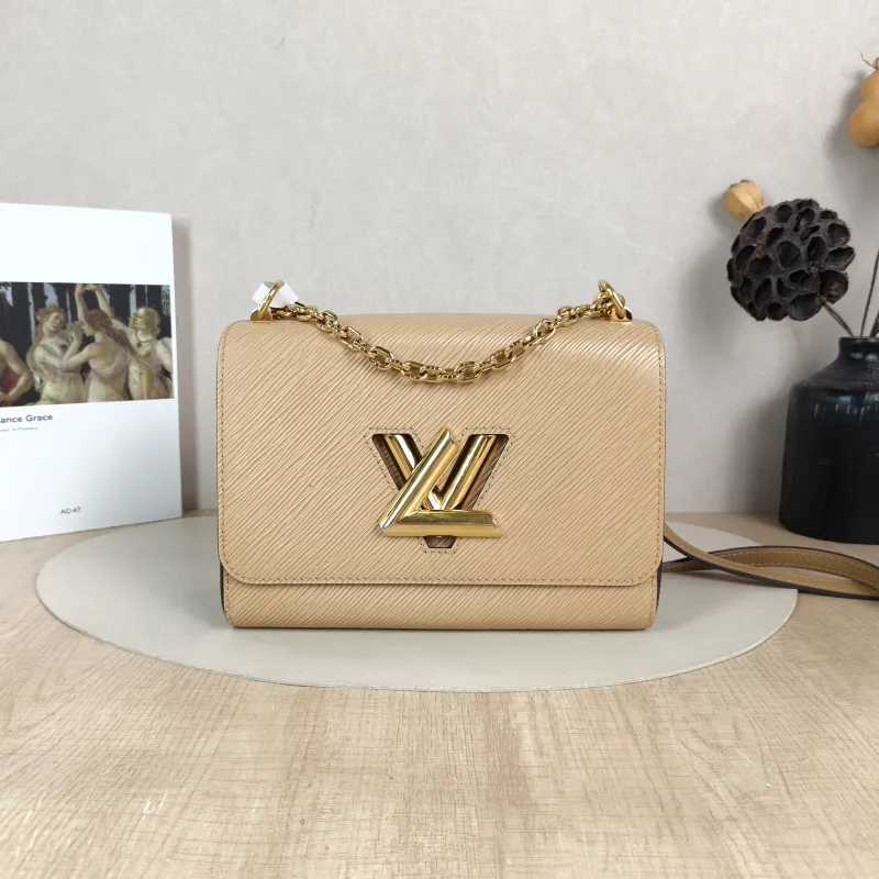 Louis Vuitton Crossbody Bag Twist Taupe Epi Embossed Calfskin Medium 23 × 9.5 × 17 cm