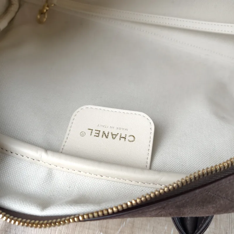 Chanel Shoulder Bag Bowling Bag Brown Suede Medium 30 × 9 × 17 cm — detail view 13 of 13