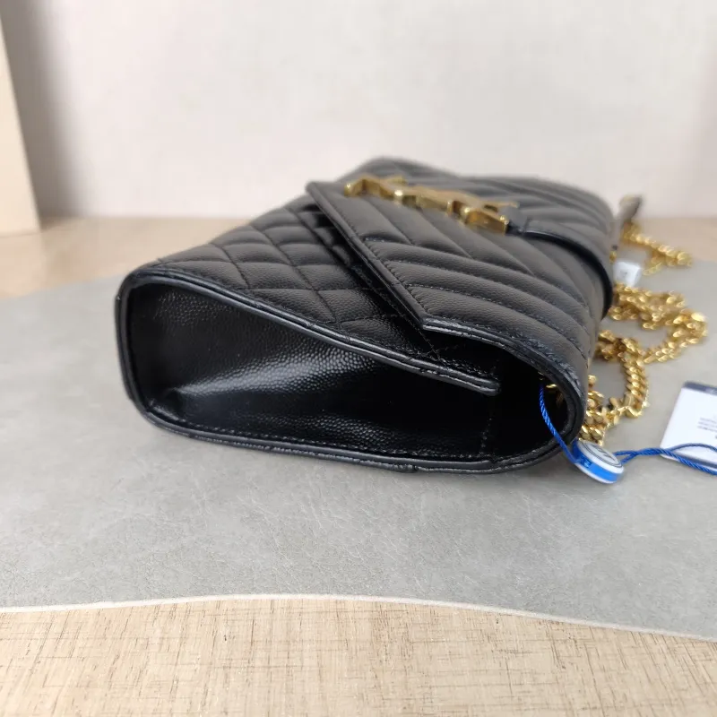 SAINT LAURENT Crossbody Bag ENVELOPE Black Grained Calfskin Small 21 × 6 × 13 cm Conditioned — detail view 8 of 12