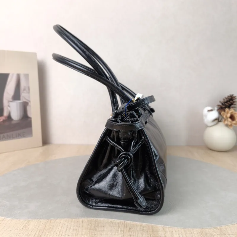 PRADA Shoulder Bag Bonnie Soft Lux Black Waxed Leather Medium 32 × 12 × 15.5 cm — detail view 2 of 13