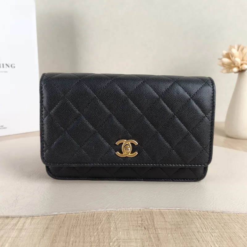 Chanel Crossbody Bag CF WOC Black Grained Calfskin One Size19.2 × 3.5 × 12.3 cm
