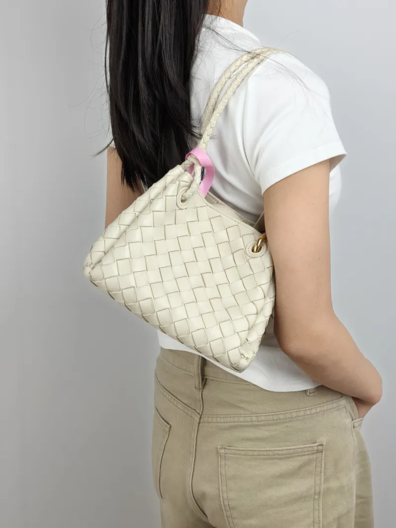 Bottega Veneta Crossbody Bag Parachute White Lambskin Small 20 × 17 × 16.5 cm — on-model view 3 of 3