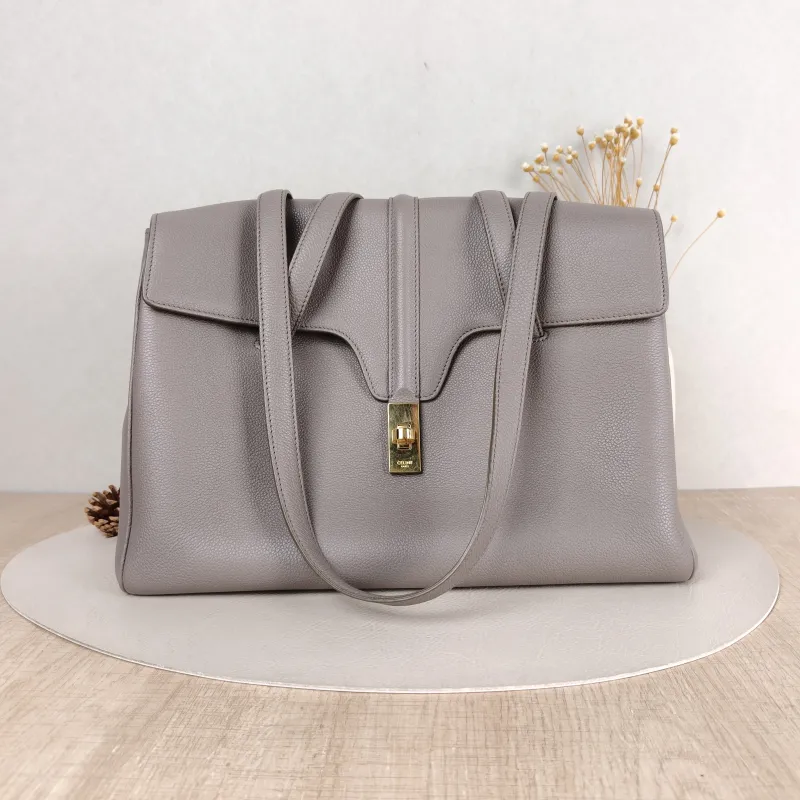 CELINE Shoulder Bag Soft 16Shoulder Bag Grey Calfskin Medium 32 × 15 × 24 cm