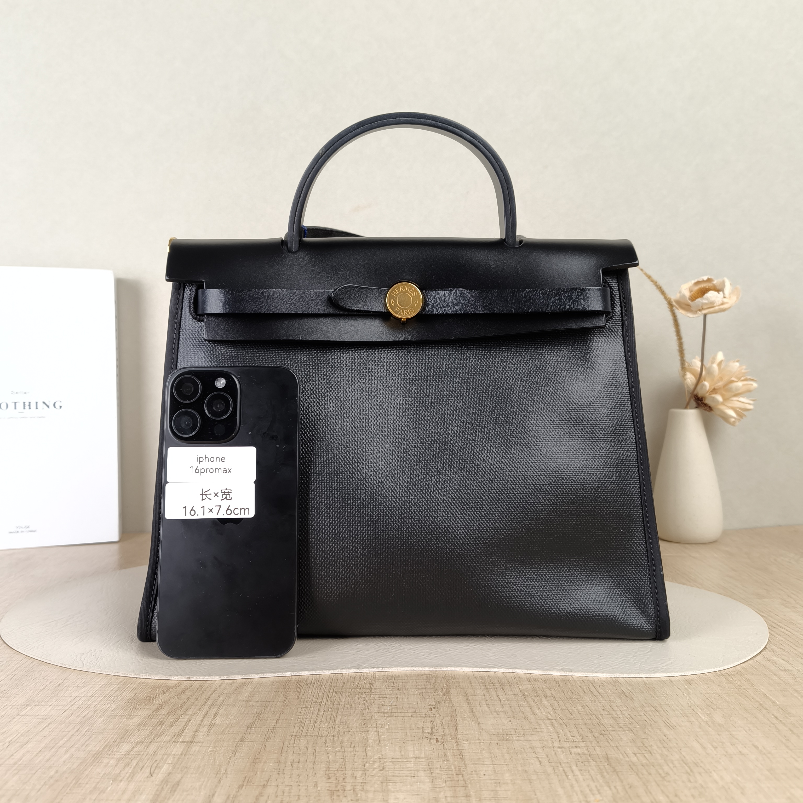 Hermès Crossbody Bag Herbag 31 Canvas Black · White Canvas Medium30.5 × 11 × 25.5 cm — cover view 3 of 5