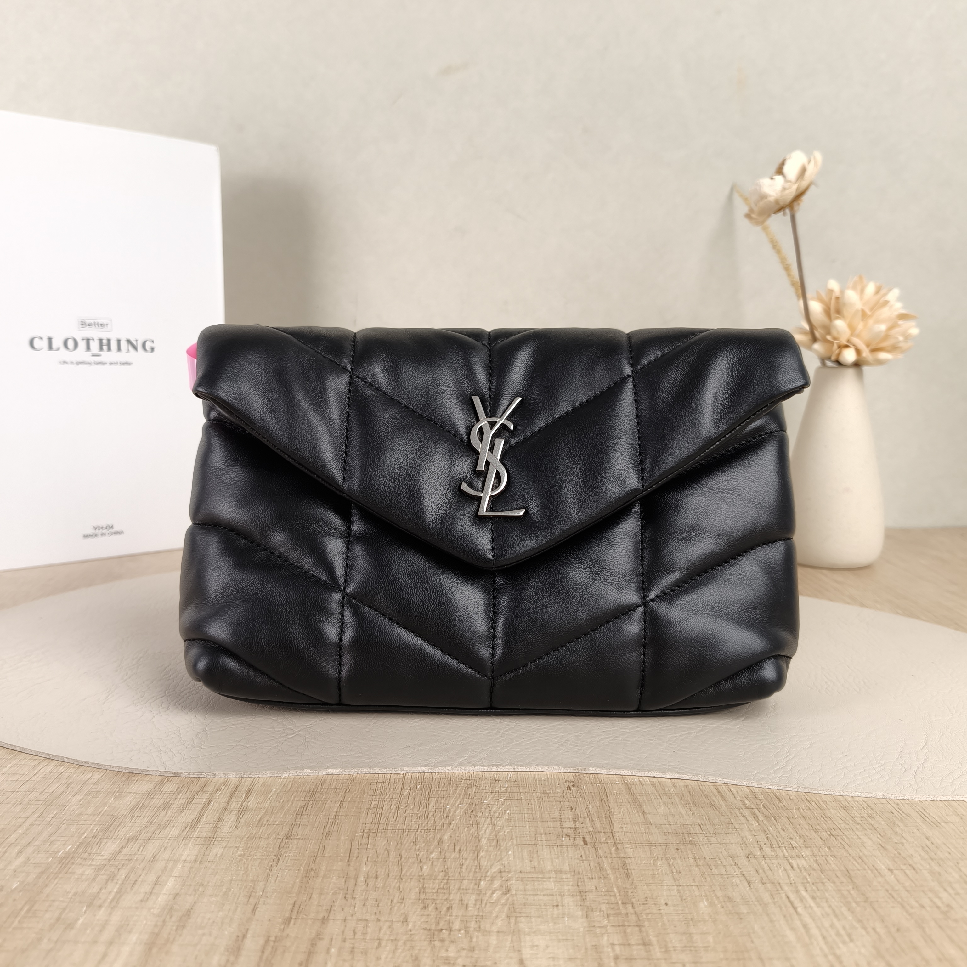 SAINT LAURENT Crossbody Bag PUFFER TOY Black Lambskinmini22.5 × 8 × 16 cm