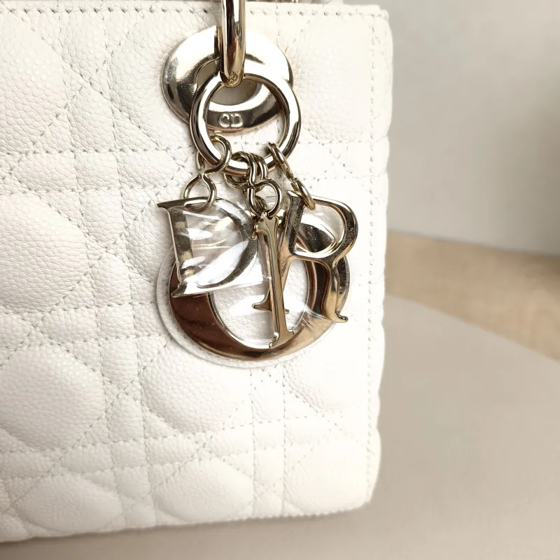 DIOR Top Handle Bag Lady Lady Dior Bag White Grained Calfskin Small20 × 8 × 18 cm — detail view 7 of 11