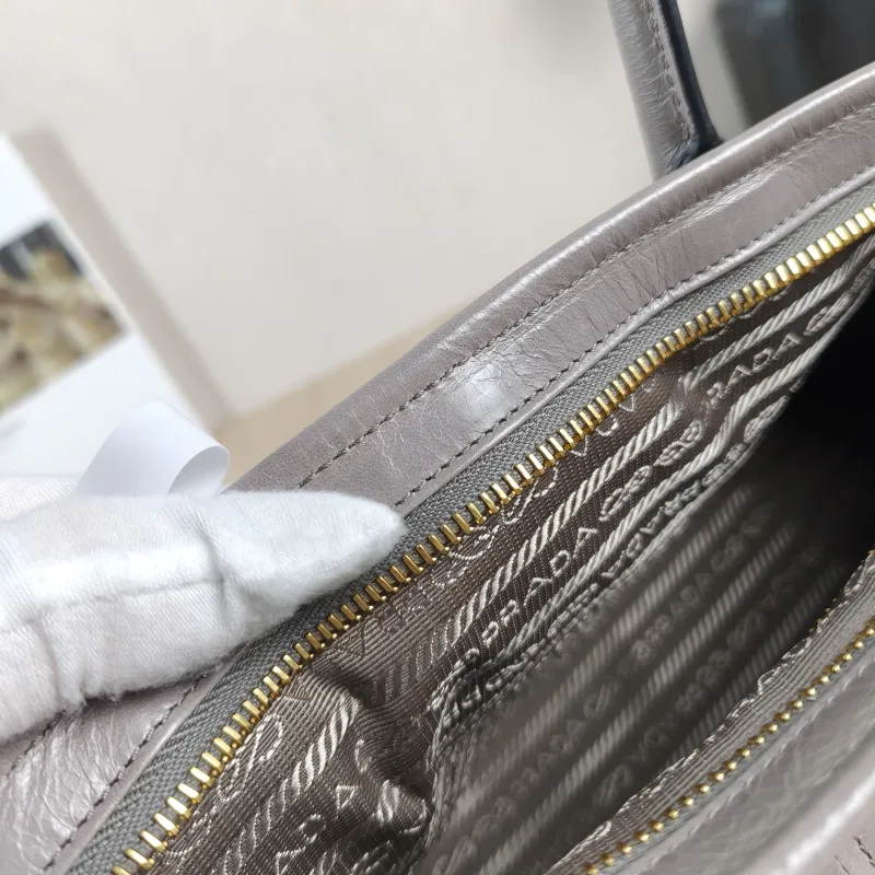 PRADA Shoulder Bag Bonnie Soft Lux Grey Waxed Leather Calfskin Medium 32 × 12 × 15.5 cm — detail view 1 of 13
