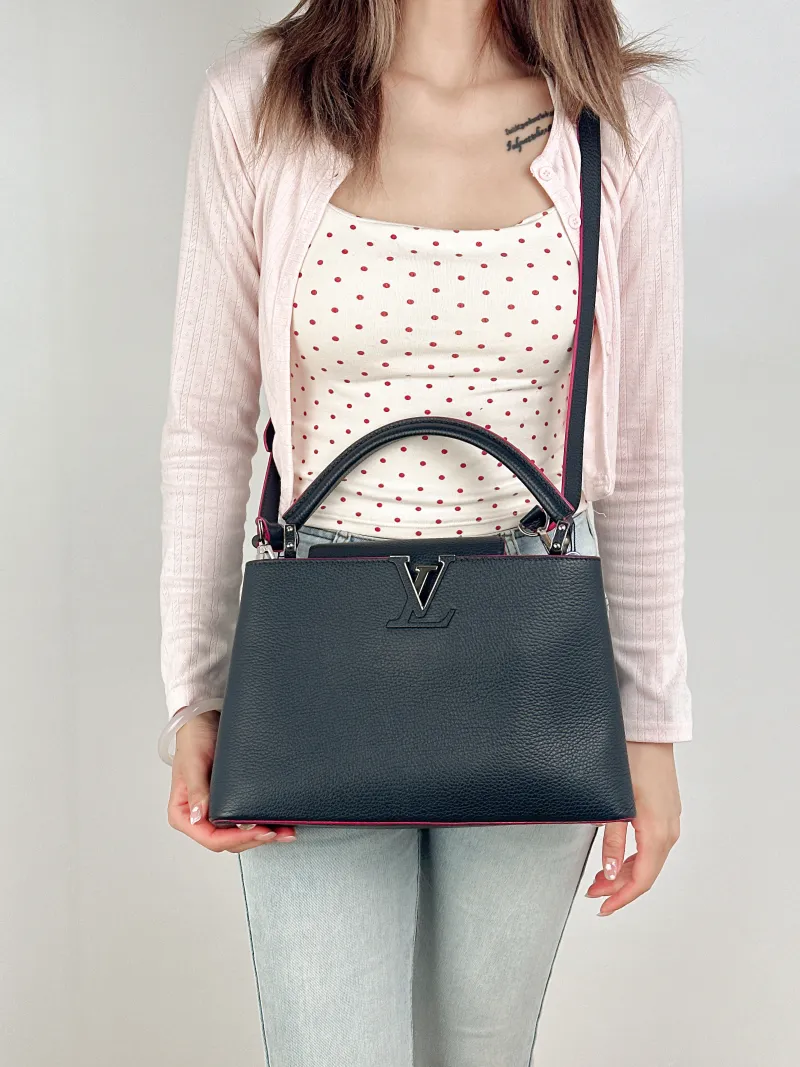 Louis Vuitton Top Handle Bag Capucines Black Calfskin Medium31.5 × 11 × 20 cm — on-model view 3 of 3
