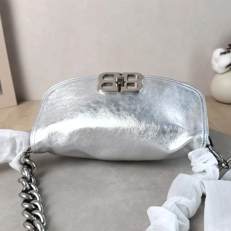 BALENCIAGA Crossbody Bagsoft bb Crossbody Bag Silver Calfskin 23.5 × 3 × 13.5 cm — detail view 13 of 13