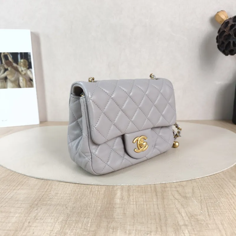 Chanel Crossbody Bag Grey Lambskin Mini 17 × 8 × 13.5 cm — cover view 6 of 6