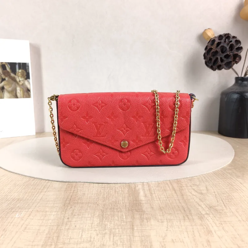 Louis Vuitton Crossbody Bag Pochette Félicie Red Calfskin Small 21 × 3 × 12 cm