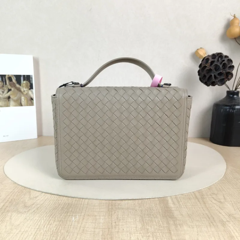 Bottega Veneta Top Handle Bag Woven Top Handle Crossbody Bag Grey Calfskin One Size 23 × 7 × 17 cm — cover view 3 of 5