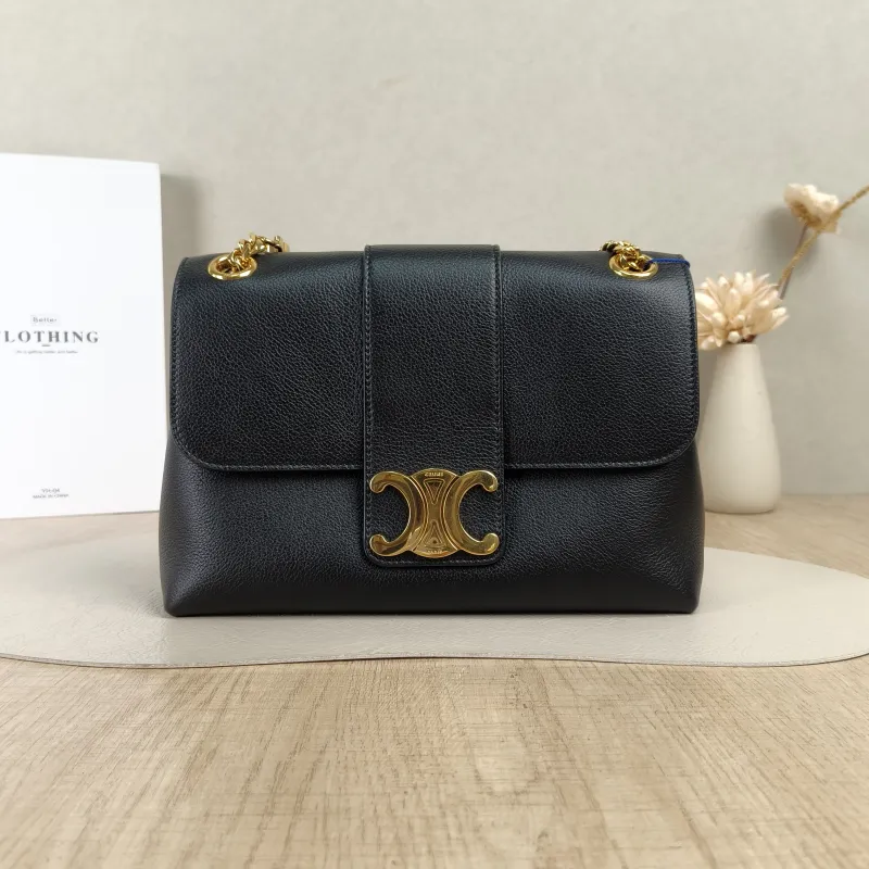 CELINE Crossbody Bag Victoire Chain Bag Black Calfskin Medium25 × 8 × 15 cm